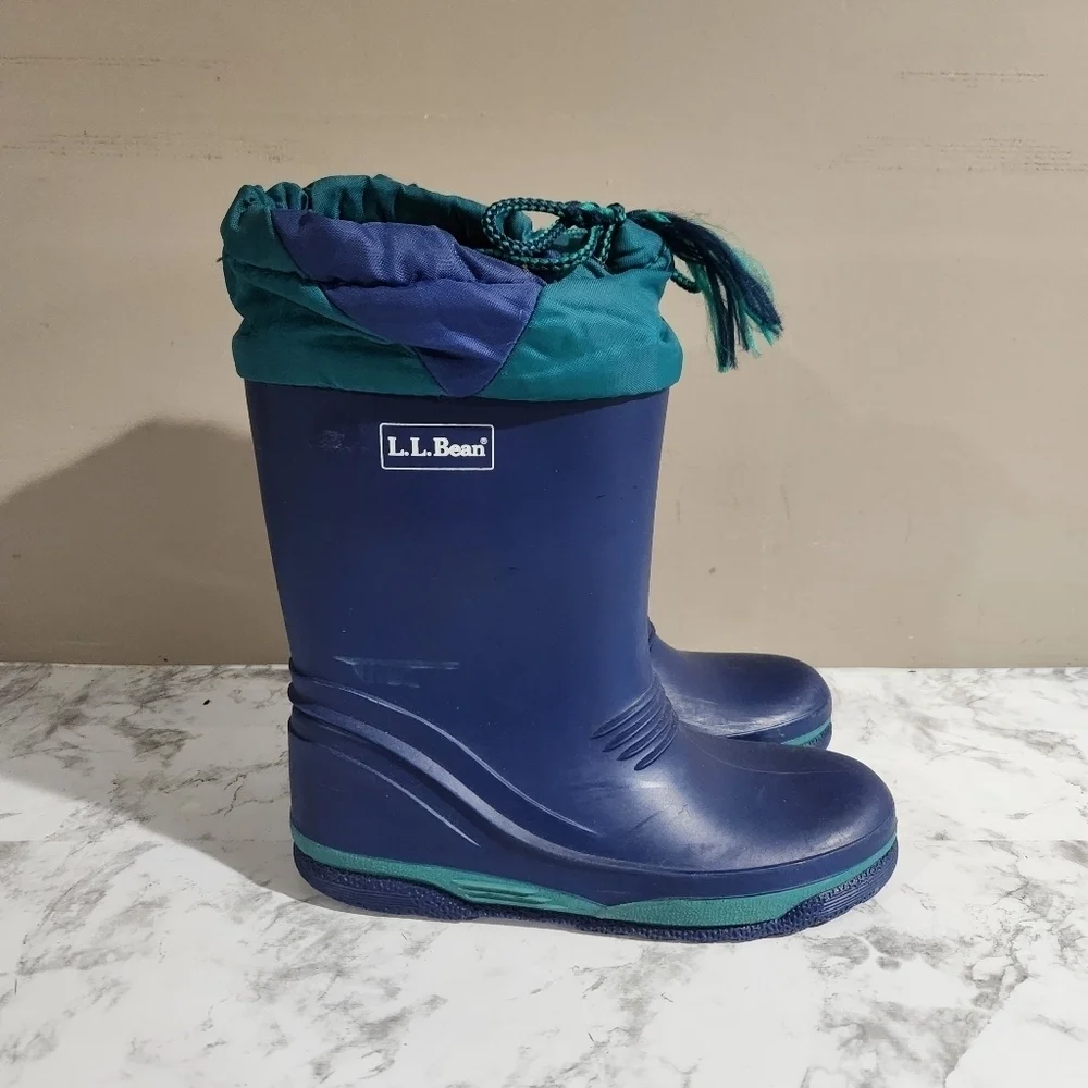 Vintage L.L Bean La Crosse Rubber Duck Rain Boots Blue USA MADE Kids Size 2